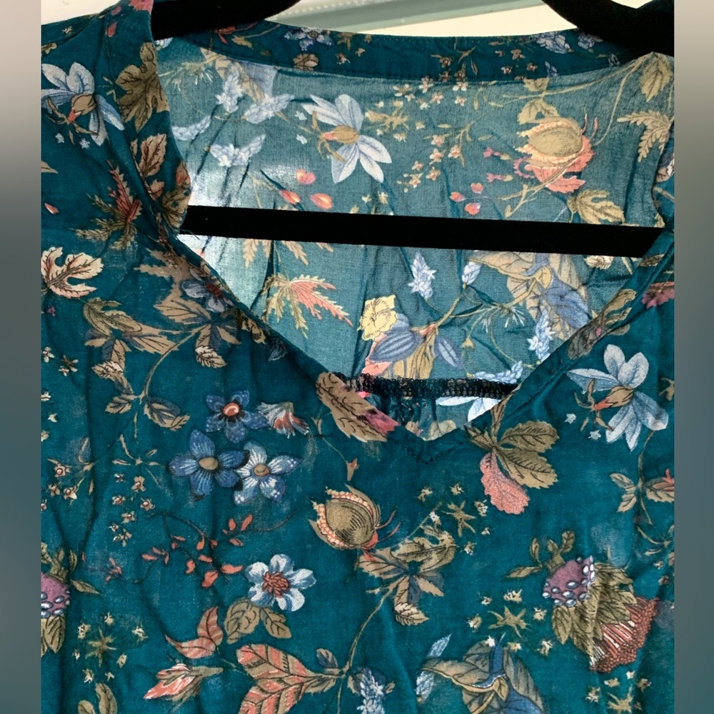 💖 Bohemian Wildflowers Nature Cottagecore Blue Floral Blouse Top 💙